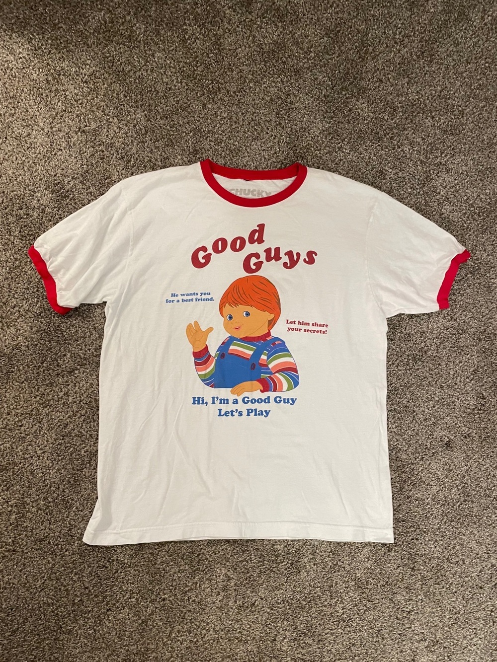 Chucky Good Guys Doll - Childs Play  -Ripple Junction Ringer T Shirt White Men L